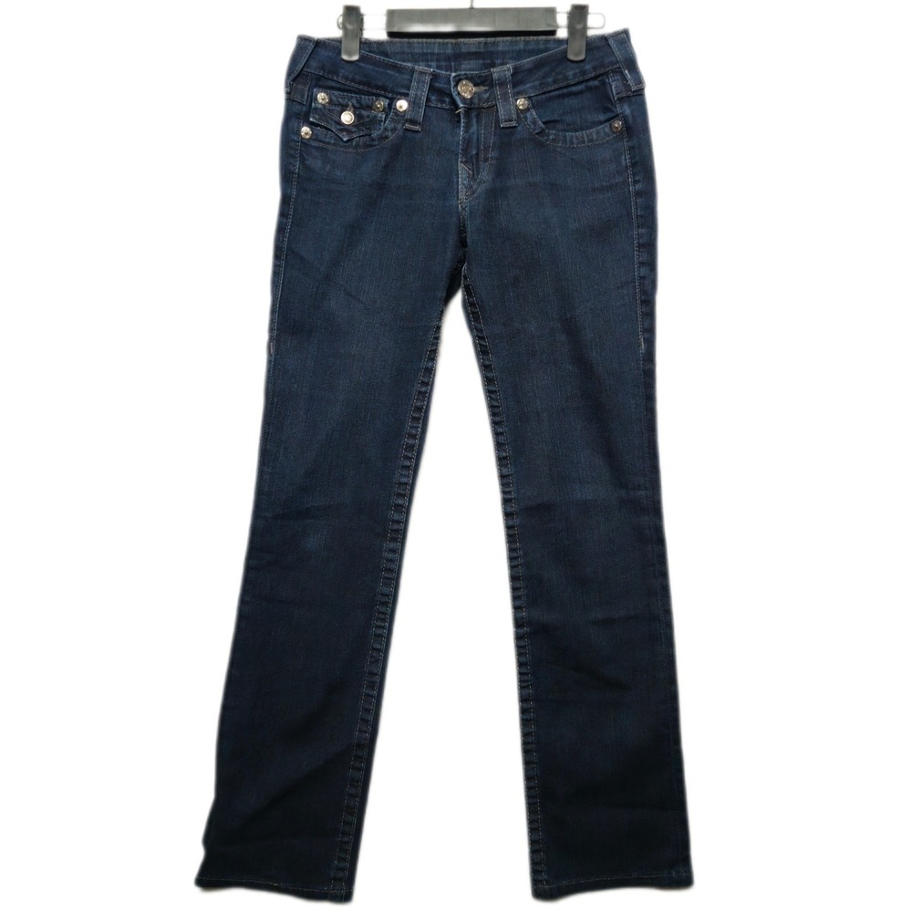 TRUE RELIGION Billy Womens 27 Straight Leg Y2K Dark Wash Stud Pocket Jeans